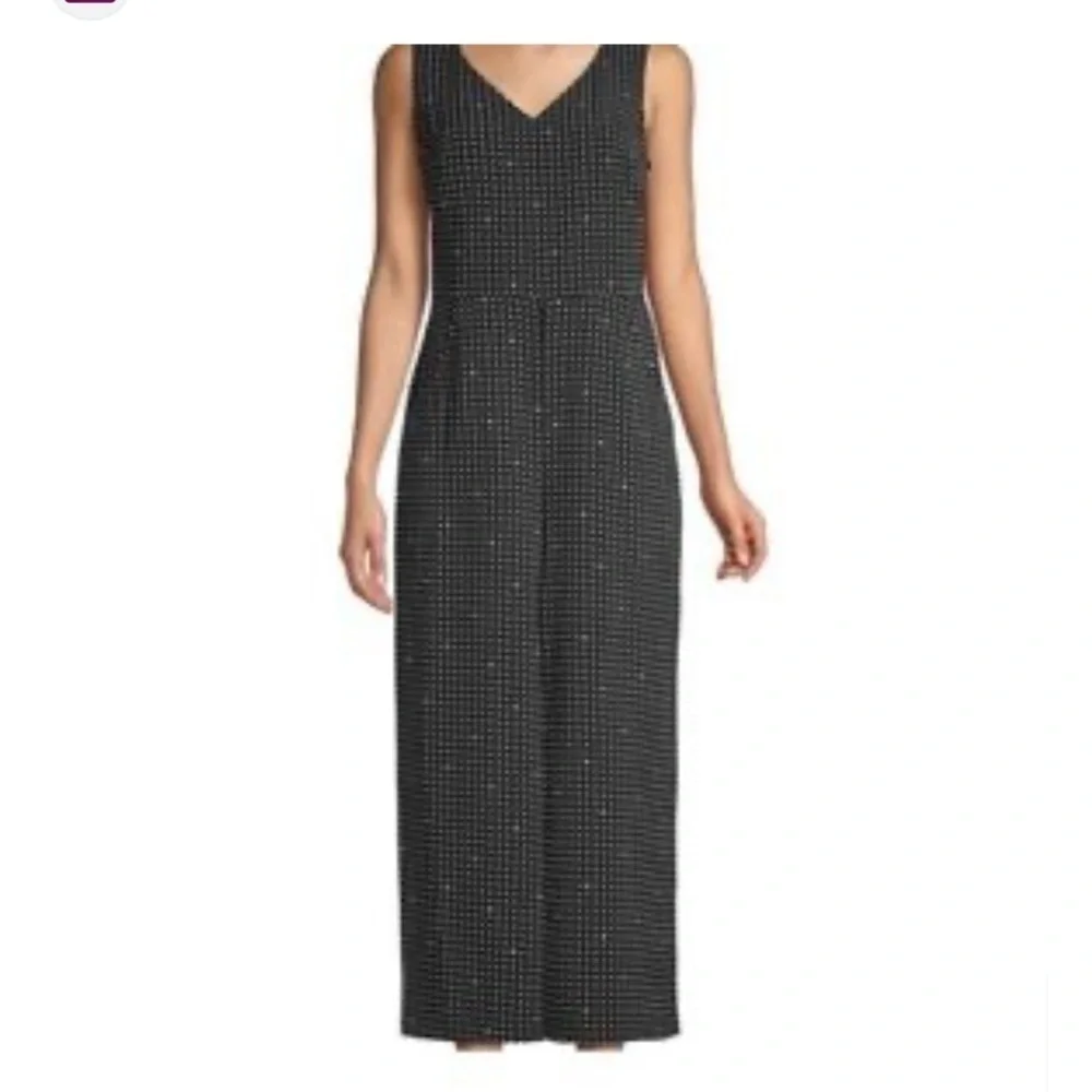 Karl Lagerfeld Paris Black White Polka Dot Hearts Wide Leg Sleeveless Jumpsuit 6